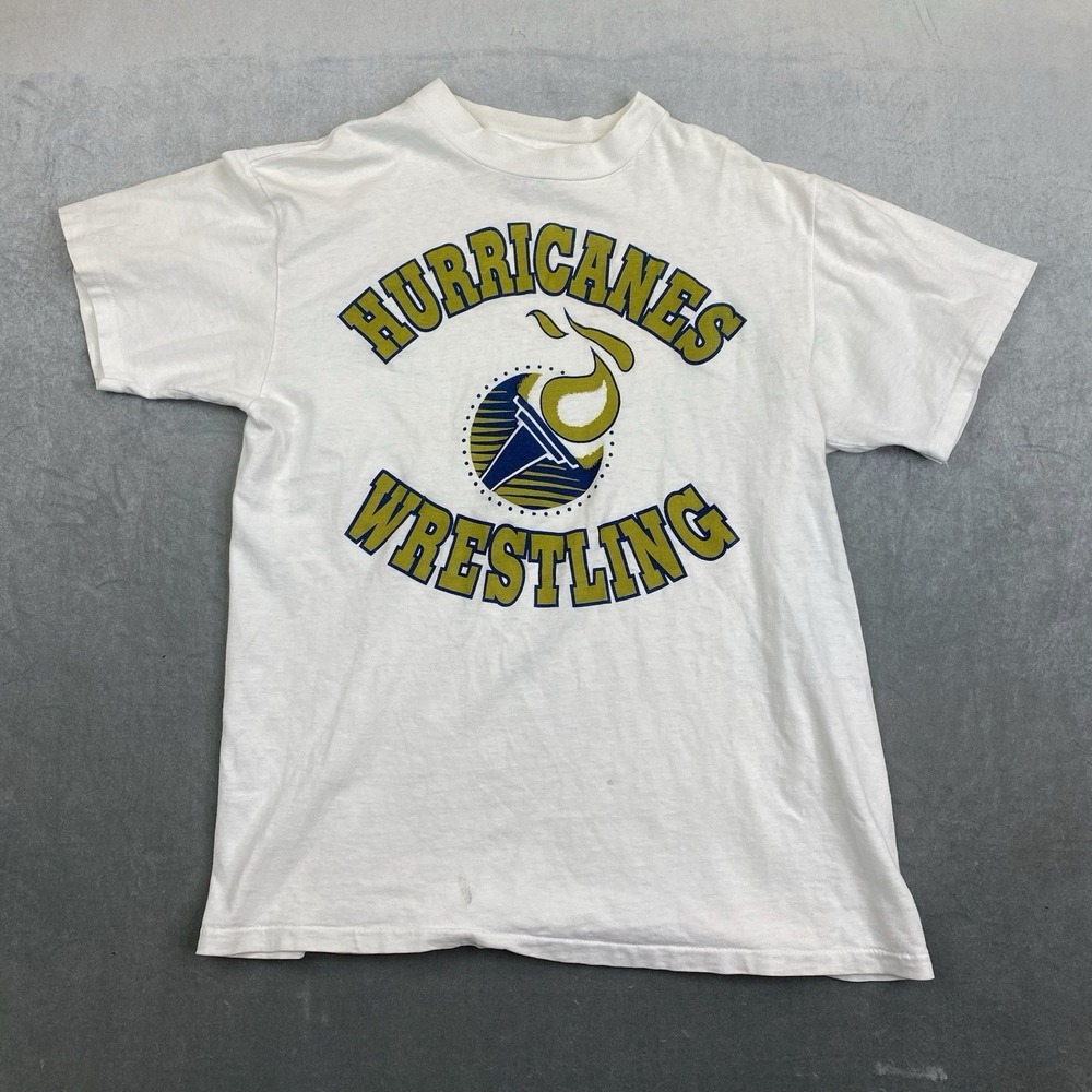 VTG Hurricanes Wrestling T Shirt White Short Sleeve Single Stitch Mens‎ Medium